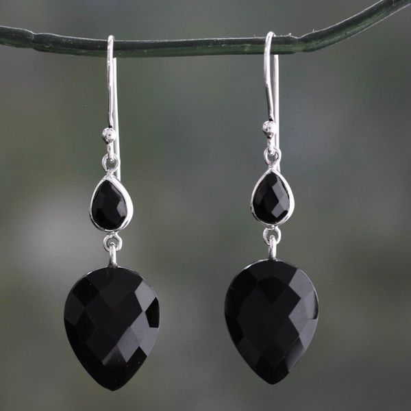 Alternate image for Faceted Black Onyx Dangle Earrings from India Delhi Allure