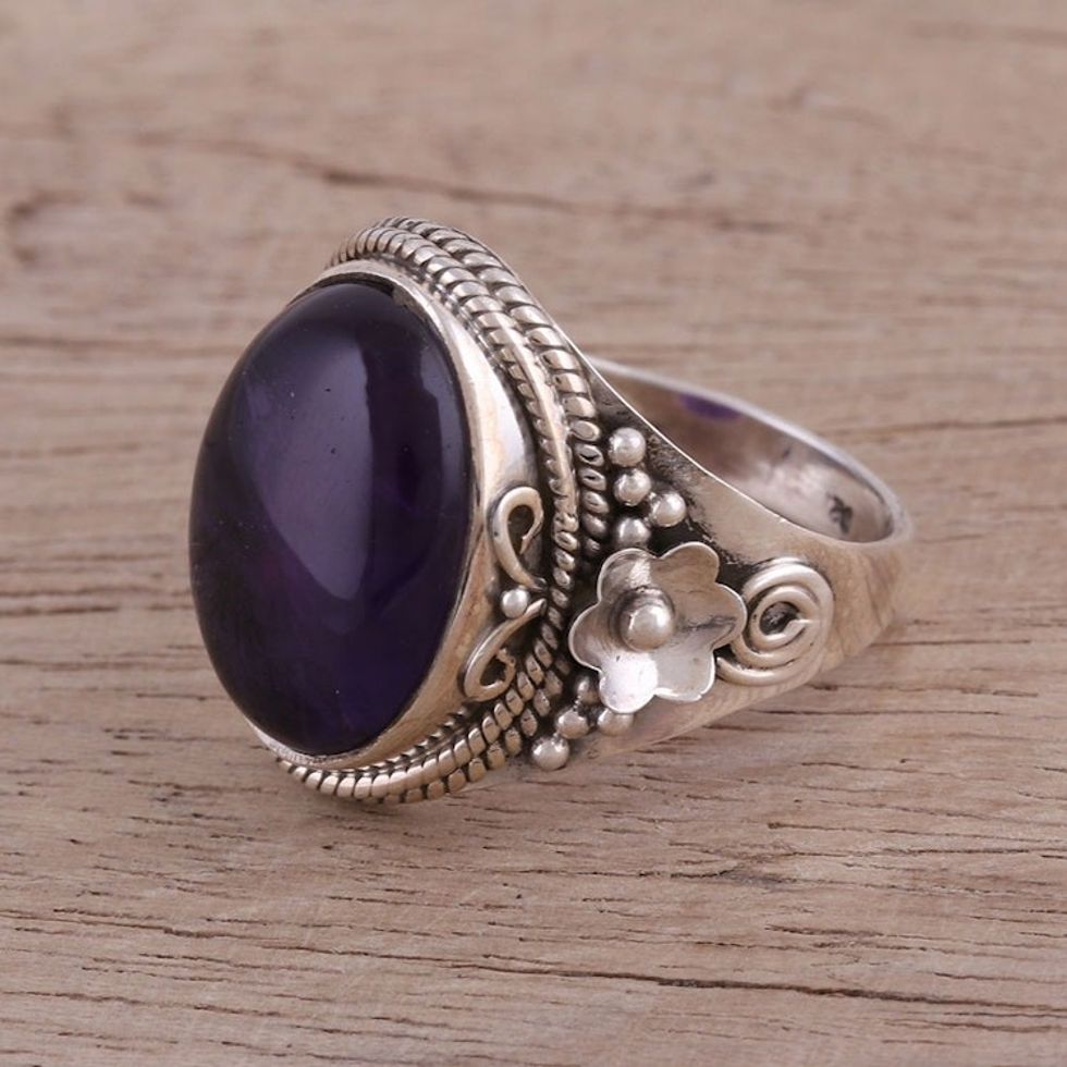 Amethyst Cabochon Cocktail Ring in Sterling Silver 'Paradise Found'