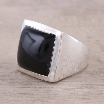 Primary image for Modern Black Onyx Ring Crafted in India Might