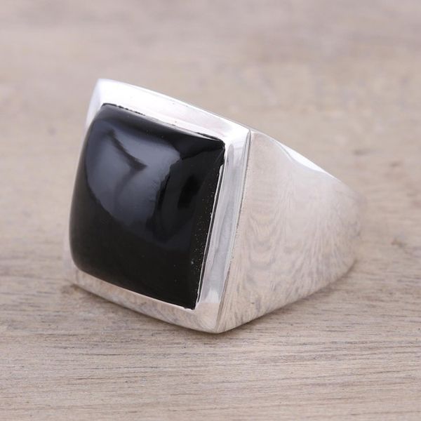 Alternate image for Modern Black Onyx Ring Crafted in India Might