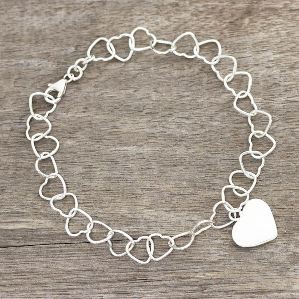 Heart-Shaped Sterling Silver Link Bracelet from India 'Many Hearts'