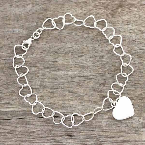 Alternate image for Heart-Shaped Sterling Silver Link Bracelet from India Many Hearts