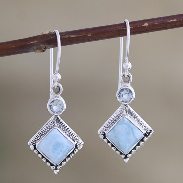 Alternate image for Handmade Larimar and Blue Topaz Earrings Frosty Fusion