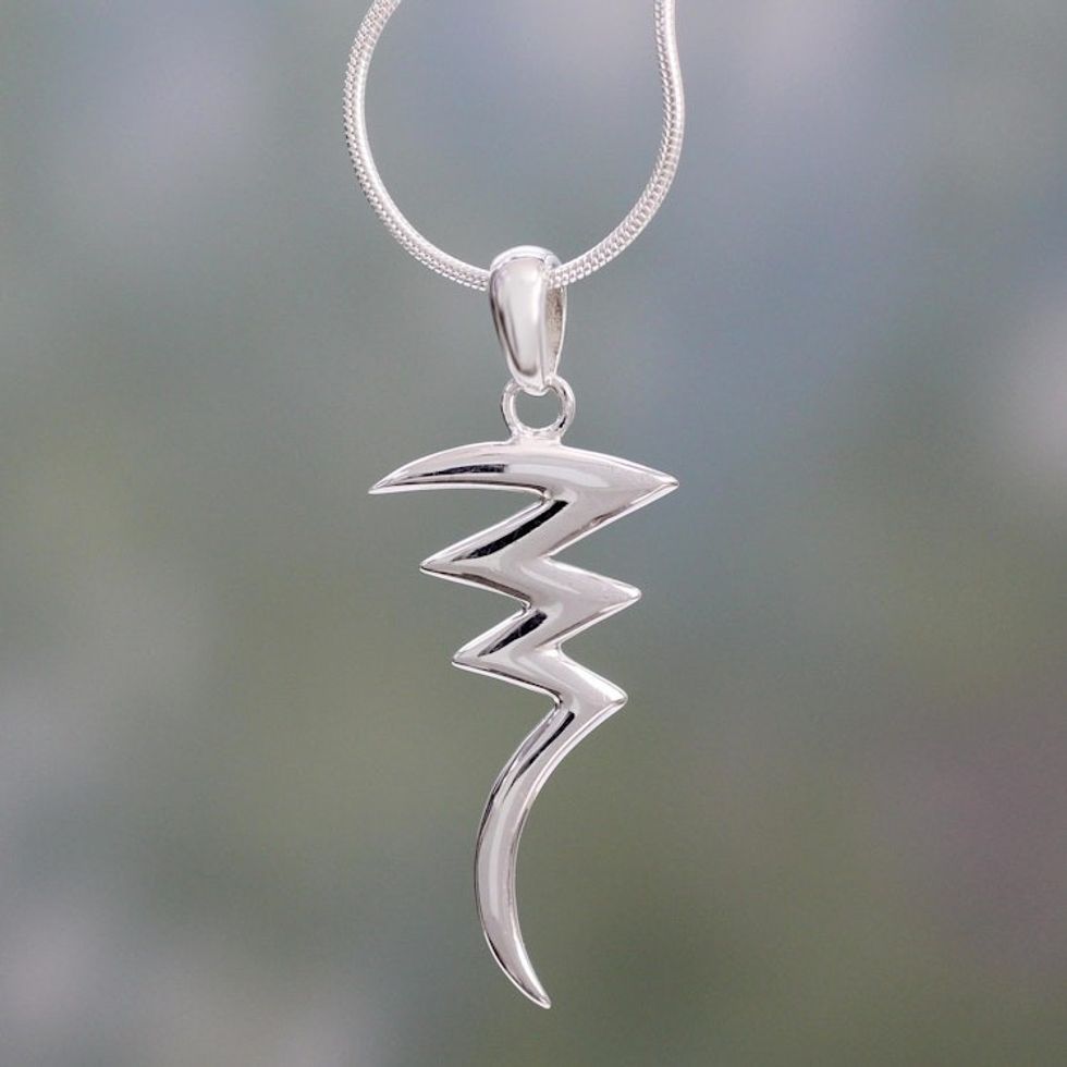 Sterling Silver Pendant Necklace Handmade Modern Jewelry 'Lightning'