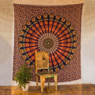 Alternate image for Orange Cotton Buddhist Mandala Bohemian Wall Tapestry Leafy Mandala