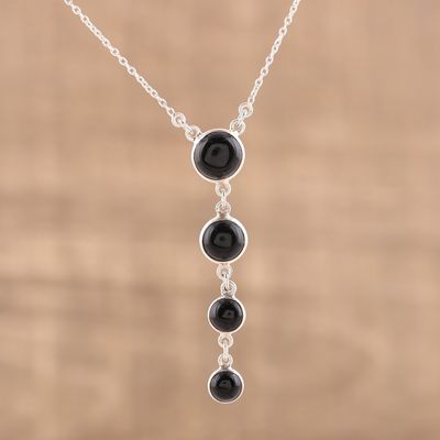Alternate image for 925 Sterling Silver and Black Onyx Y-Necklace from India Dancing Orbs