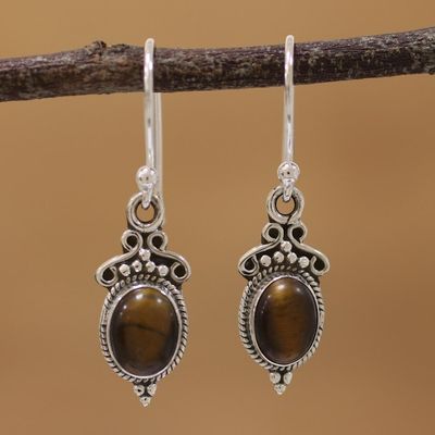 Alternate image for Tigers Eye and Sterling Silver Dangle Earrings from India Sleek Charm