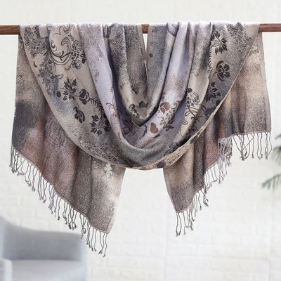Alternate image for Cotton  Wool Shawl with Floral Pattern Woven in India Sandy Charm