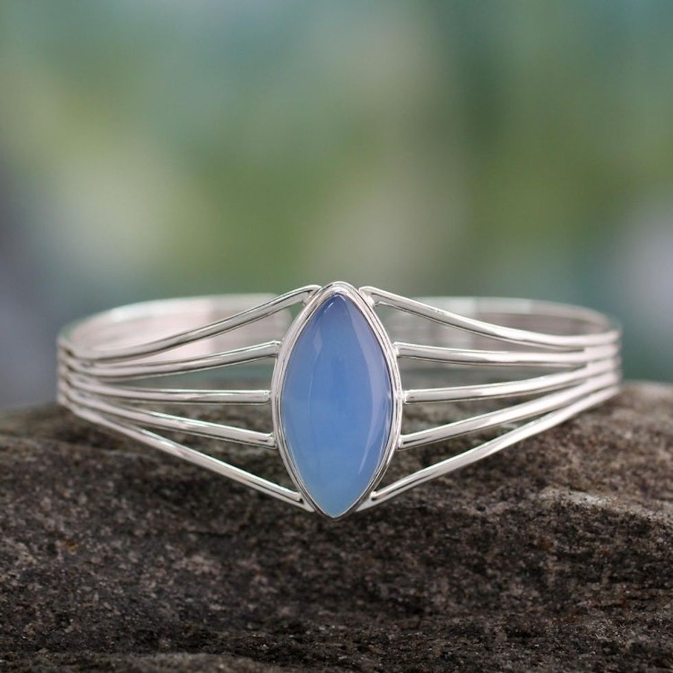 Chalcedony cuff bracelet 'Clear Sky'