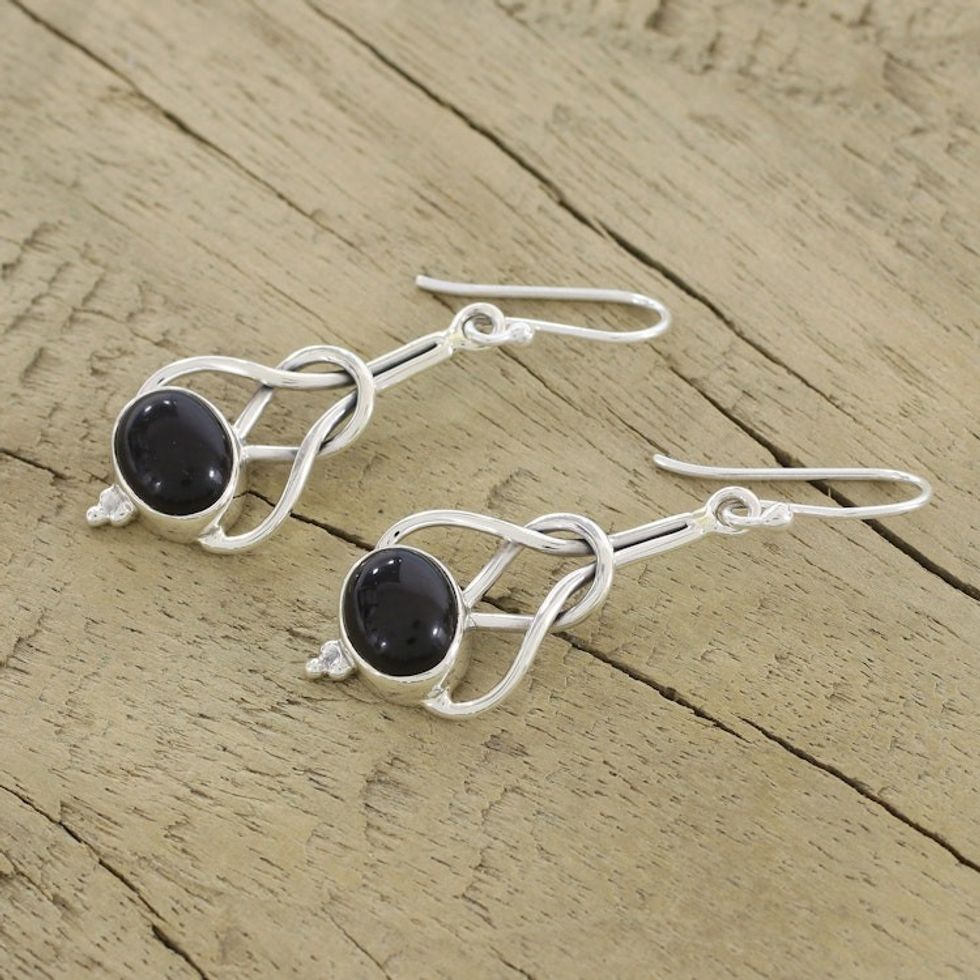 Modern Jewelry Sterling Silver and Onyx Earrings 'Vision Path'