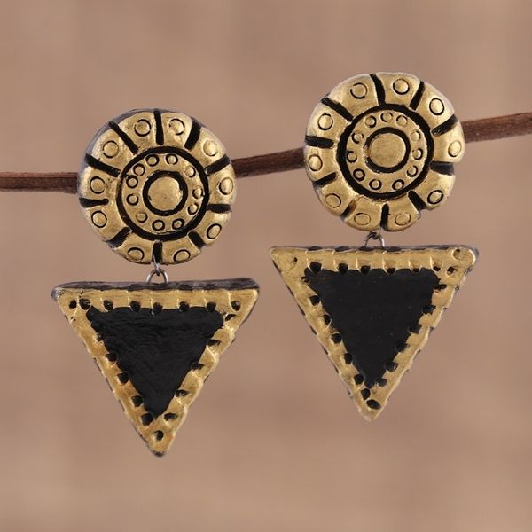 Alternate image for Gold-Tone and Black Ceramic Dangle Earrings from India Mystic Beauty