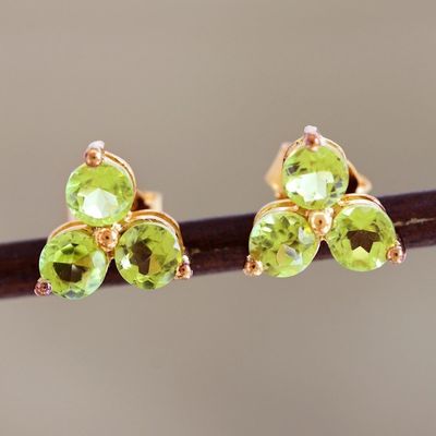 Alternate image for Gold-Plated Sterling Silver Peridot Stud Earrings from India Chennai Stars