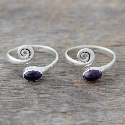Alternate image for Amethyst and Sterling Silver Toe Rings from India Pair Curls