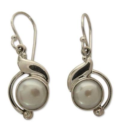 Alternate image for Sterling Silver and Pearl Earrings Artisan Jewelry India Rapture
