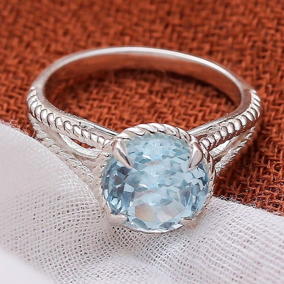 Traditional Faceted Two-Carat Blue Topaz Cocktail Ring 'Heaven Glamour'