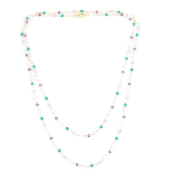 Alternate image for Gold-Plated Green Onyx and Amethyst Beaded Necklace In Sync