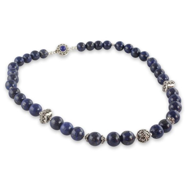 Alternate image for Handmade Sterling Silver and Lapis Lazuli Beaded Necklace Elegance
