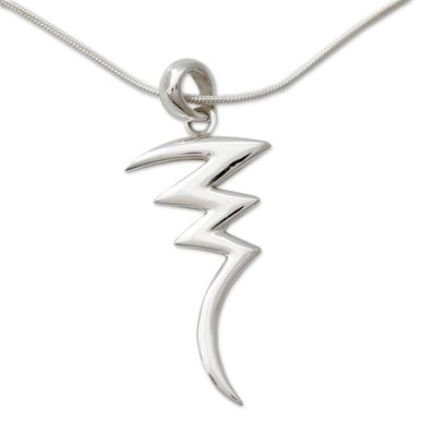 Alternate image for Sterling Silver Pendant Necklace Handmade Modern Jewelry Lightning