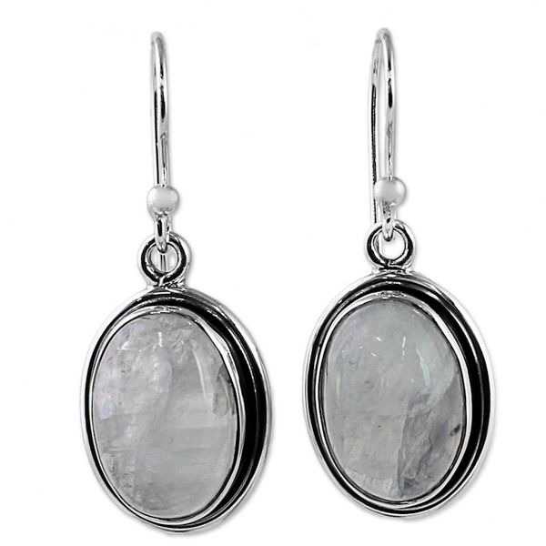 Alternate image for Rainbow Moonstone and Sterling Silver Dangle Earrings Lunar Goddess