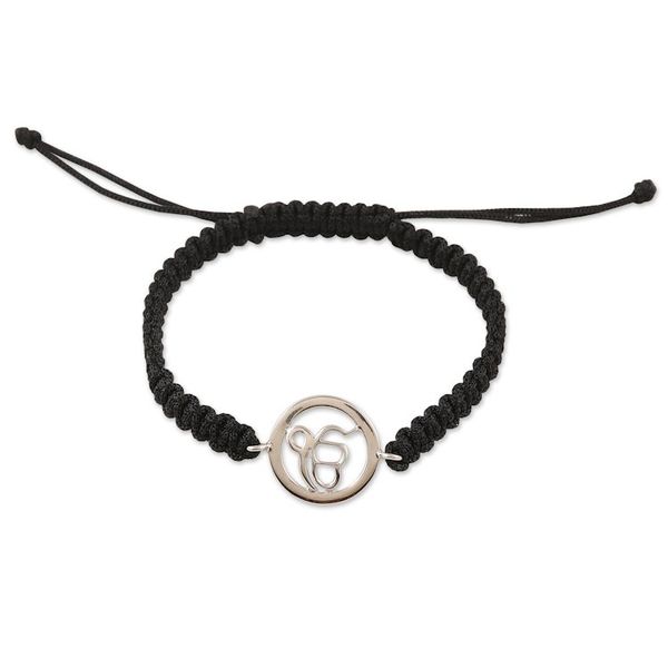Alternate image for Black Macrame Bracelet with Sterling Silver Ek Onkar Symbol Altar to Divinity