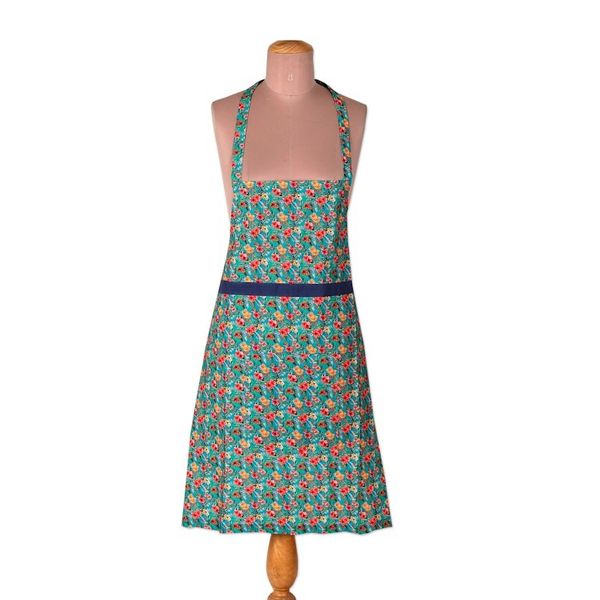 Alternate image for Set of 3 Floral Turquoise Cotton Apron and Kitchen Utensils Floral Flavors