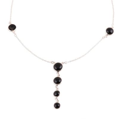 Alternate image for 925 Sterling Silver and Black Onyx Y-Necklace from India Dancing Orbs