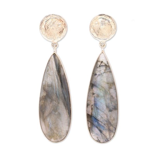 Alternate image for Gold Plated 28-Carat Labradorite Earrings from India Northern Drops
