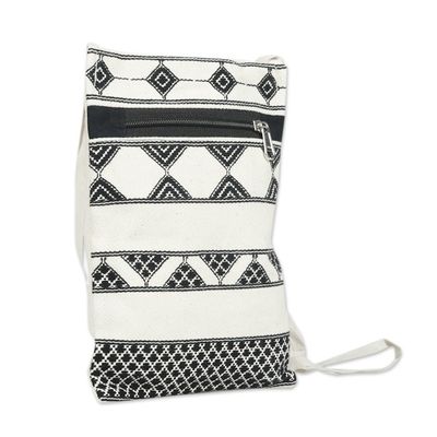 Alternate image for Light Beige and Black Hand Woven Passport Bag from India Kaleidoscope Traveler in Ivory