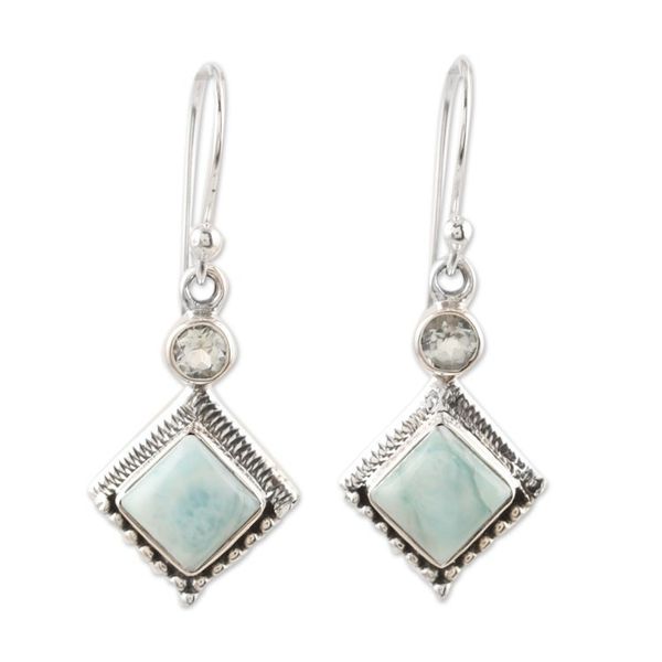 Alternate image for Handmade Larimar and Blue Topaz Earrings Frosty Fusion