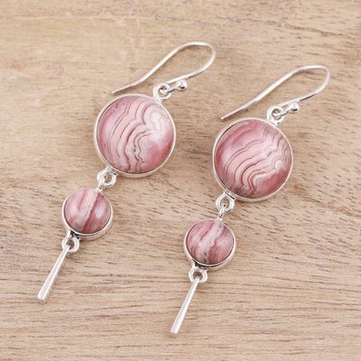 Alternate image for Rhodochrosite and Sterling Silver Dangle Earrings Rock Rose