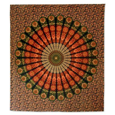 Alternate image for Orange Cotton Buddhist Mandala Bohemian Wall Tapestry Leafy Mandala