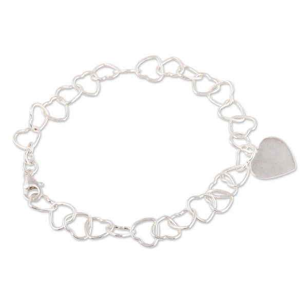Alternate image for Heart-Shaped Sterling Silver Link Bracelet from India Many Hearts