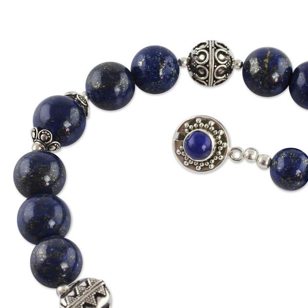 Alternate image for Handmade Sterling Silver and Lapis Lazuli Beaded Necklace Elegance