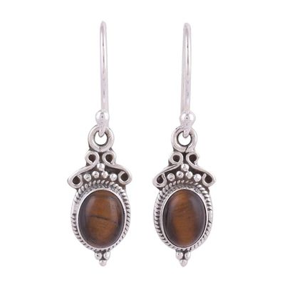 Alternate image for Tigers Eye and Sterling Silver Dangle Earrings from India Sleek Charm