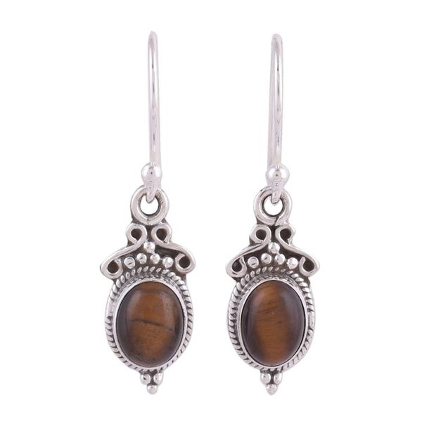 Alternate image for Tigers Eye and Sterling Silver Dangle Earrings from India Sleek Charm