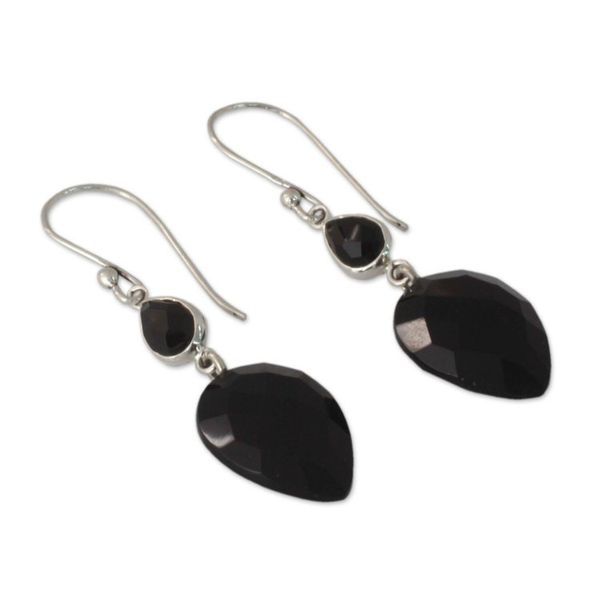 Alternate image for Faceted Black Onyx Dangle Earrings from India Delhi Allure