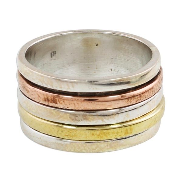 Alternate image for Simple Sterling Silver Copper and Brass Indian Spinner Ring Sleek Simplicity