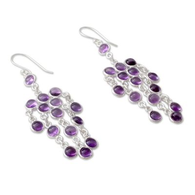 Alternate image for Sterling Silver Chandelier Earrings with Amethyst Cabochons Ecstatic Purple