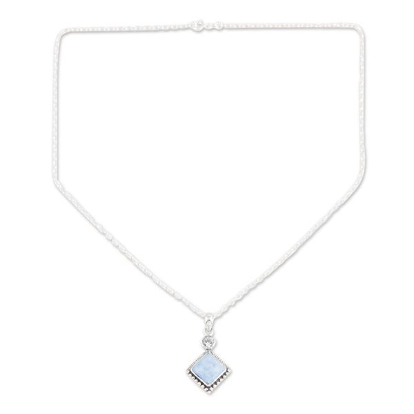 Alternate image for Hand Made Larimar and Blue Topaz Pendant Necklace Frosty Fusion