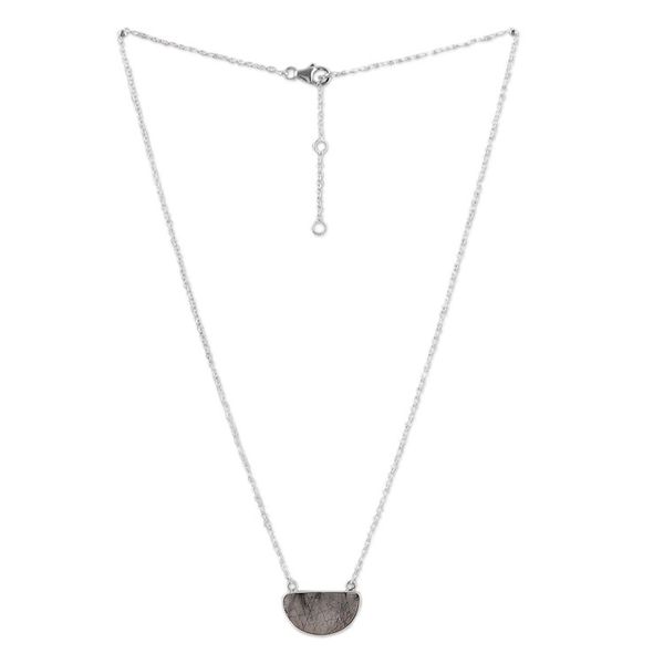Alternate image for Silver Necklace with Rutilated Quartz Crescent Moon Pendant Stunning Crescent