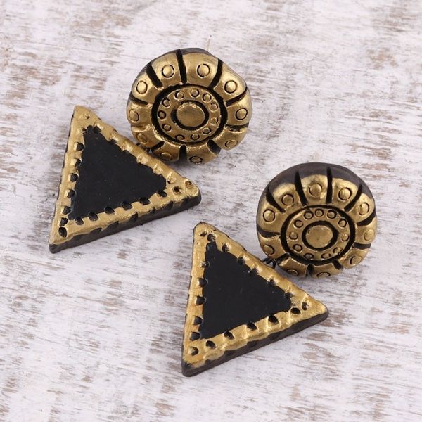 Alternate image for Gold-Tone and Black Ceramic Dangle Earrings from India Mystic Beauty