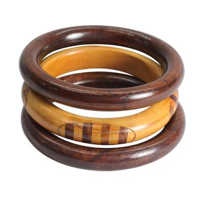 Alternate image for Handmade Mango Wood Bangle Bracelets from India Set of 3 Chic Combination