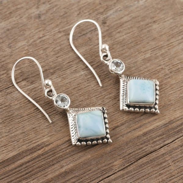 Alternate image for Handmade Larimar and Blue Topaz Earrings Frosty Fusion