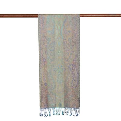 Alternate image for Green and Purple Silk Scarf with Paisley and Classic Motifs Purple Heaven