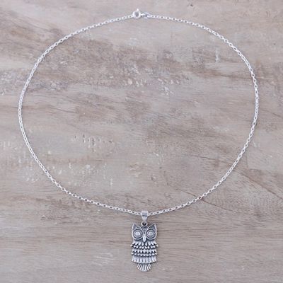 Alternate image for Combination Finish Sterling Silver Owl Pendant Necklace Owl Flair