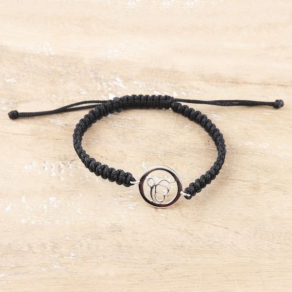 Alternate image for Black Macrame Bracelet with Sterling Silver Ek Onkar Symbol Altar to Divinity