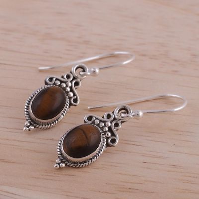 Alternate image for Tigers Eye and Sterling Silver Dangle Earrings from India Sleek Charm