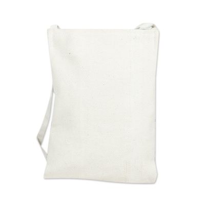 Alternate image for Light Beige and Black Hand Woven Passport Bag from India Kaleidoscope Traveler in Ivory