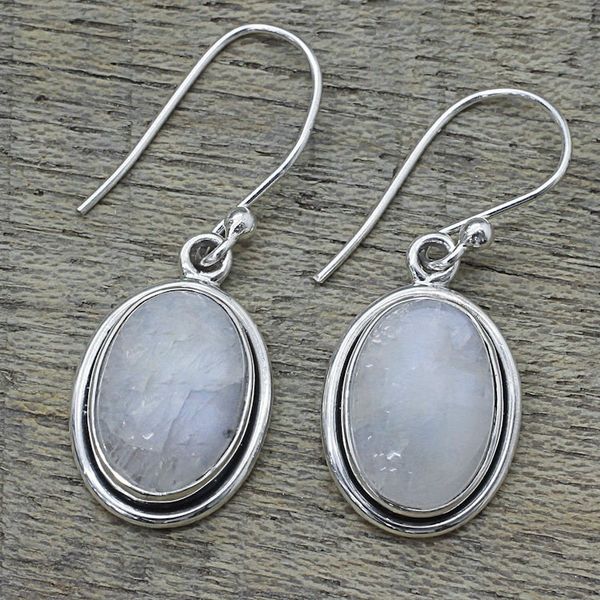 Alternate image for Rainbow Moonstone and Sterling Silver Dangle Earrings Lunar Goddess