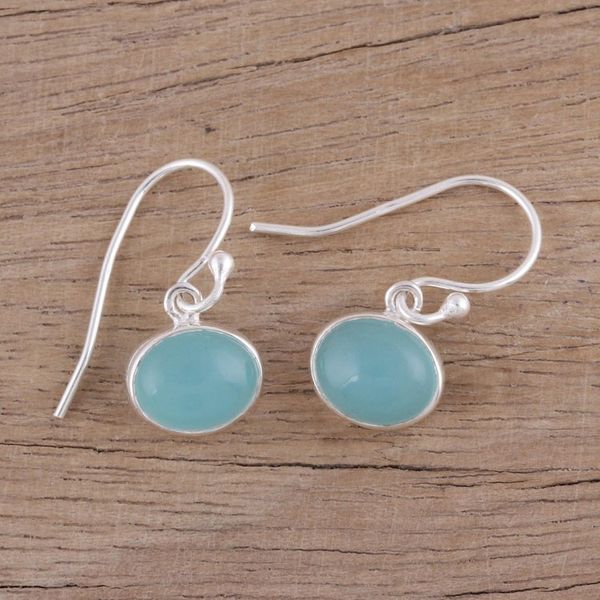 Alternate image for Aqua Blue Chalcedony and Silver Dangle Earrings Aqua Aurora